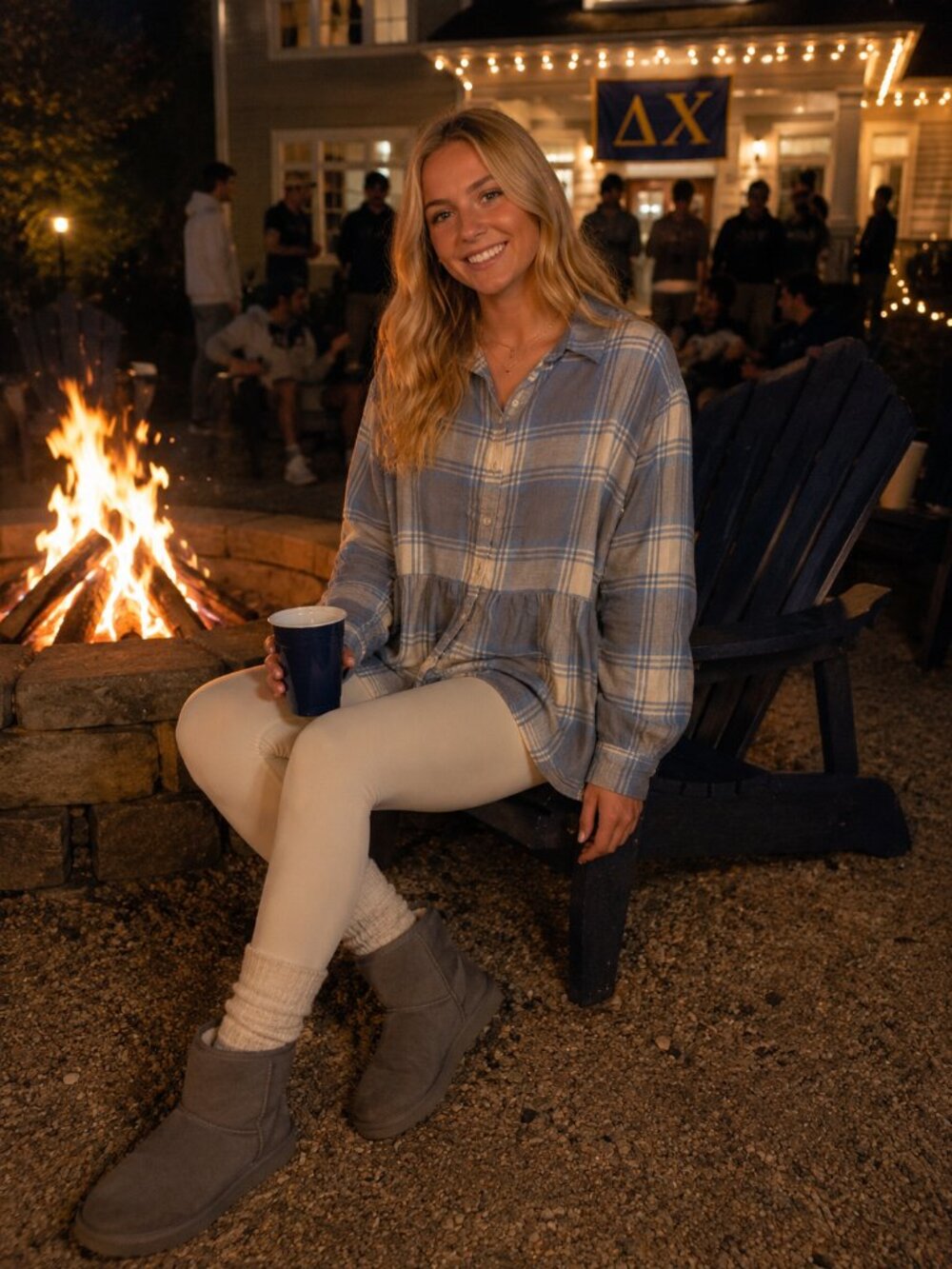American Eagle - Blue and Gray Patterned Oversized Long Sleeve Tunic Top - S